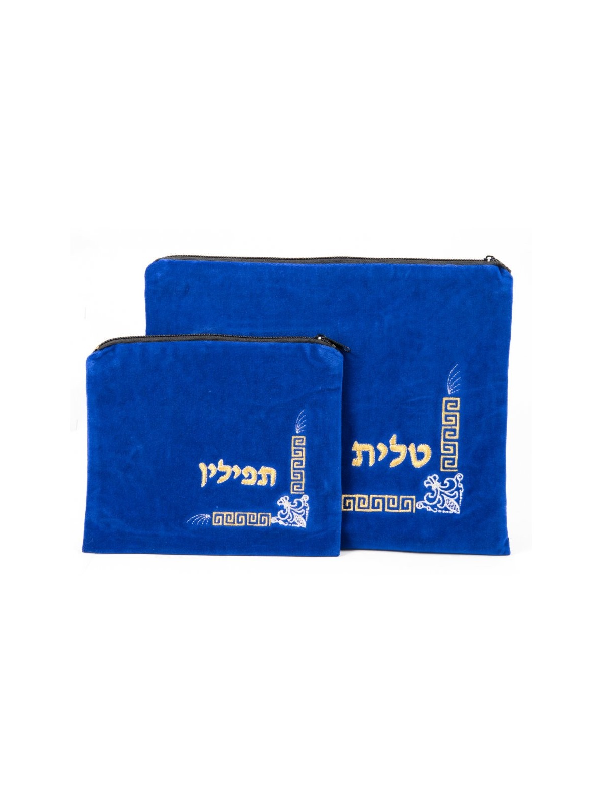 רויאל בלו קטיפה טלית תיקי תפילין זהב... | תיקי טלית ותפילין